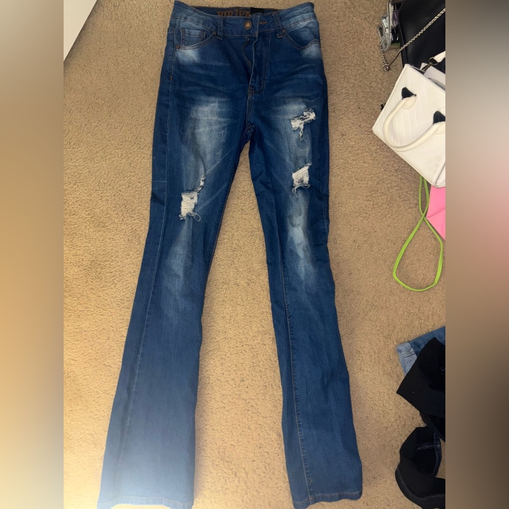 VIP Distressed Straight Leg Blue Jeans